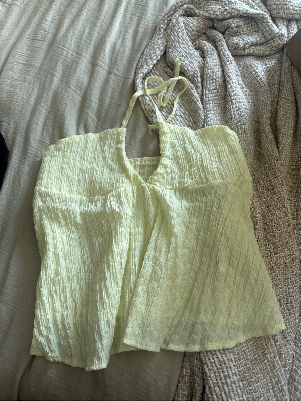 Light Yellow Textured Halter Women's Top